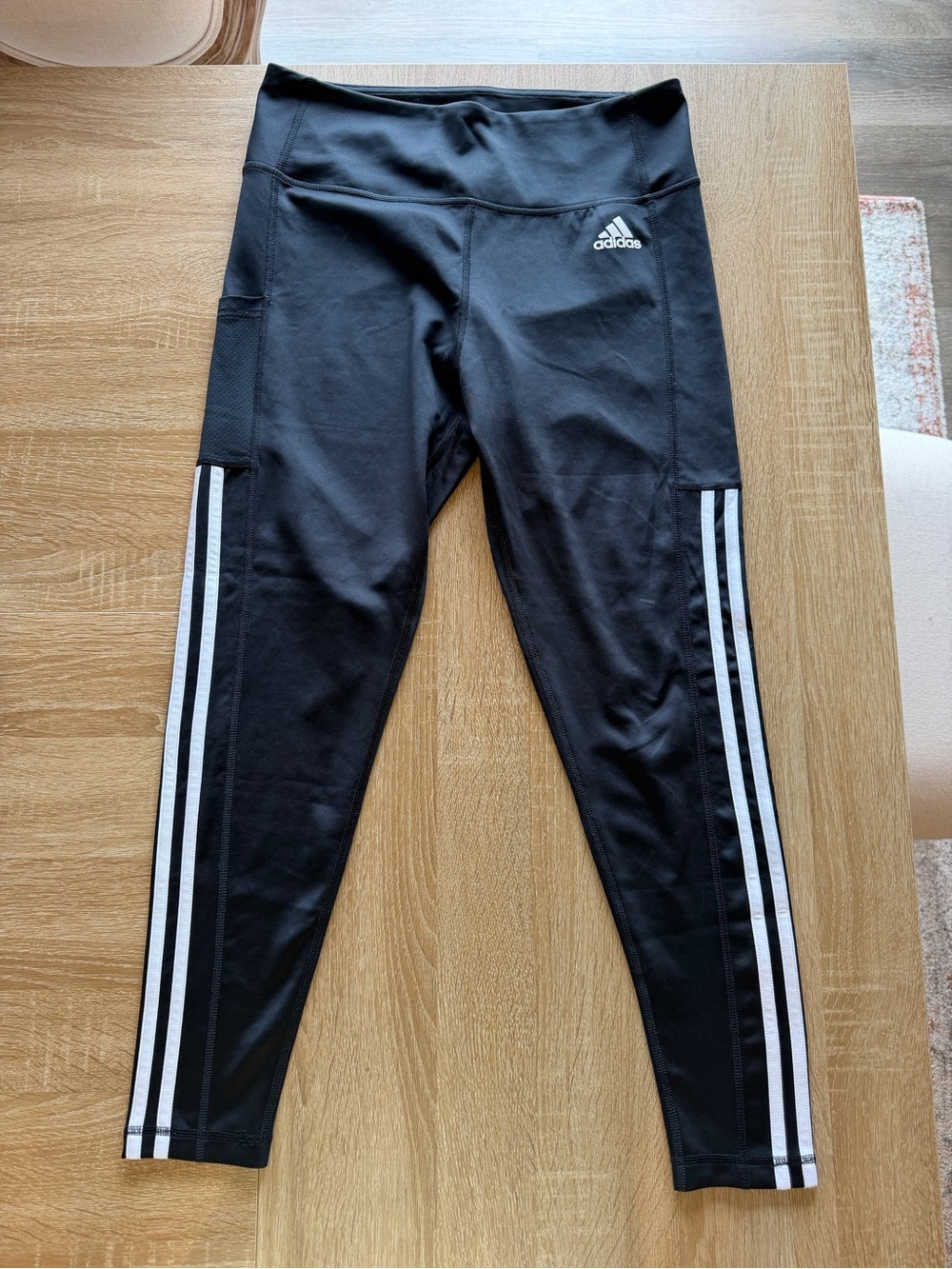 adidas Black Leggings with White Side Stripes and Logo